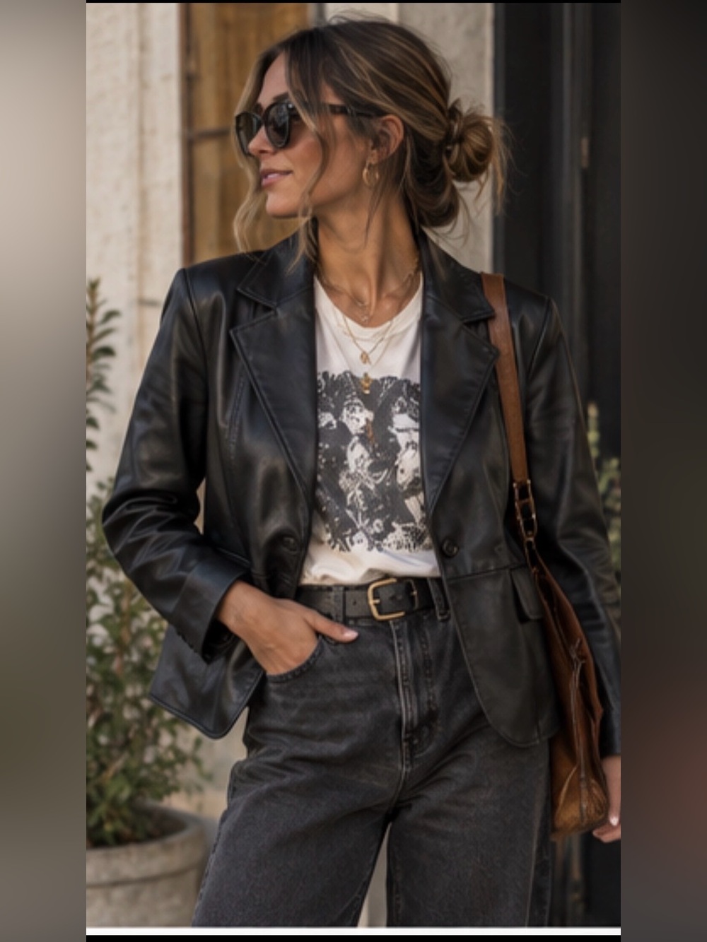90s black leather blazer jacket